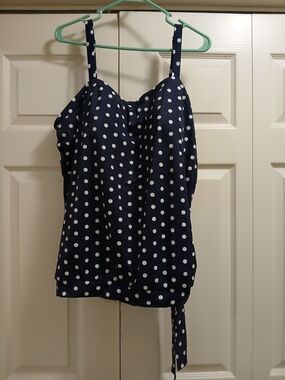 Swimsuits For All Navy Polka Dot Top with Adjustable Straps